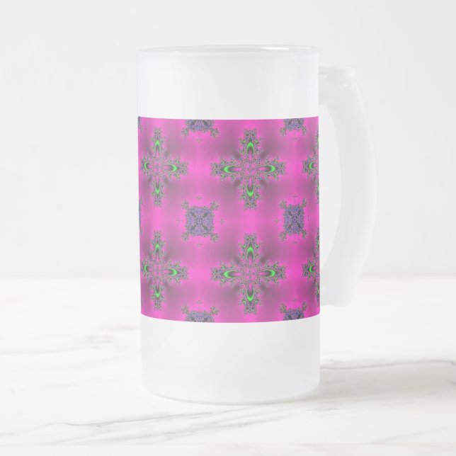 Artdeco Flowers in Retro Style Frosted Glass Beer Mug (Front Right)