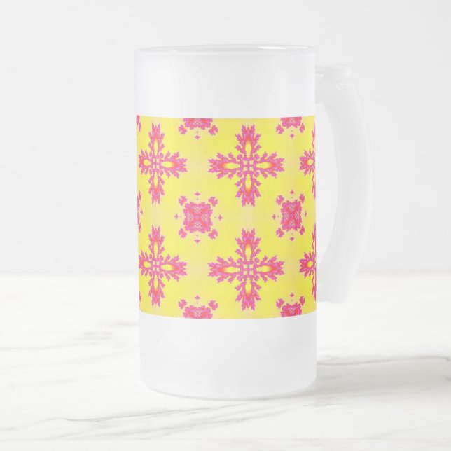 Artdeco Flowers in Retro Style Frosted Glass Beer Mug (Front Right)