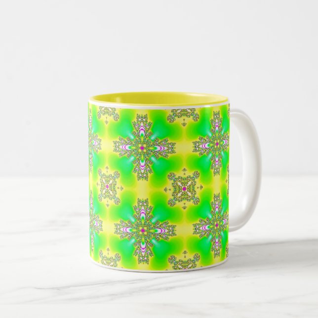 Artdeco Flowers in Retro Style Two-Tone Coffee Mug (Front Right)