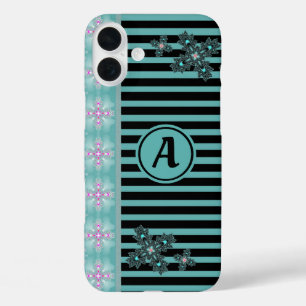 Artdeco Flowers in Retro Style with monogram iPhone 16 Plus Case