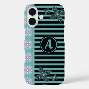 Artdeco Flowers in Retro Style with monogram iPhone 16 Case