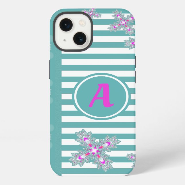 Artdeco Flowers in Retro Style with monogram iPhone Case (Back)