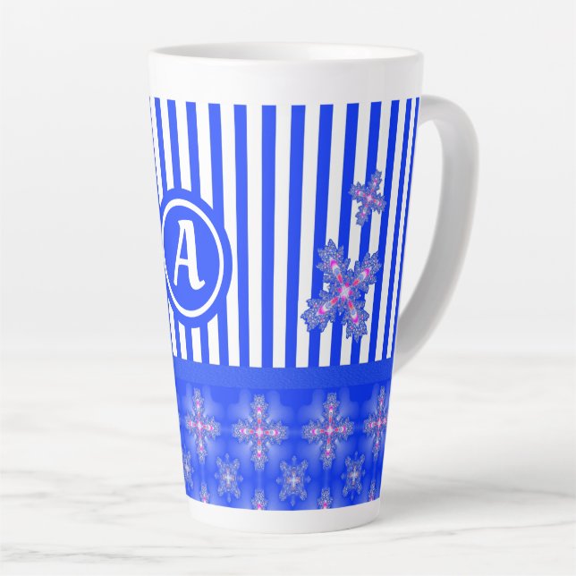 Artdeco Flowers in Retro Style with monogram Latte Mug (Right Angle)