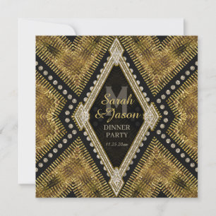 ArtDeco Gold+Black Leather Dinner Party Invitation