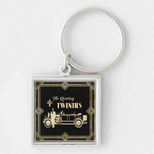 ArtDeco The Roaring Twenties Black Gold Gatsby Car Key Ring (Front)