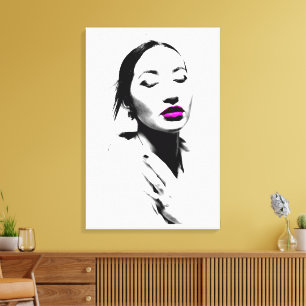 Arte Labios Fucsia - Retrato Moderno Blanco Negro Canvas Print