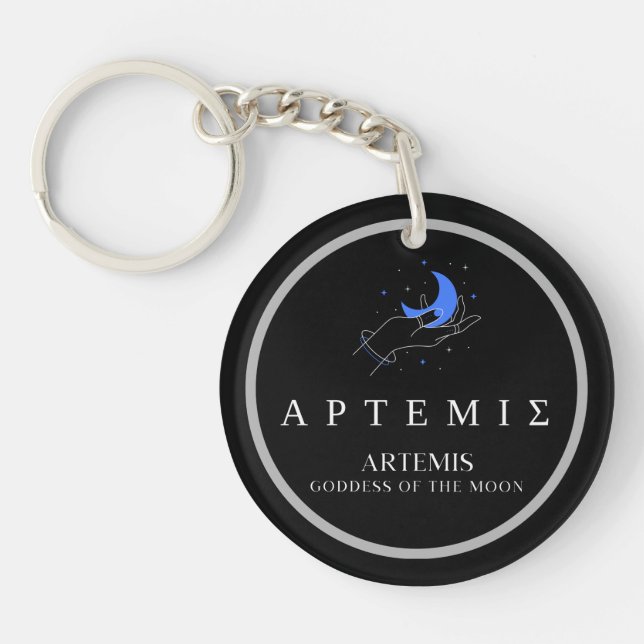 Artemis Greek Goddess of Moon Hand Holding Moon Key Ring (Front)