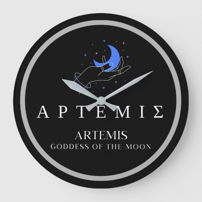 Artemis Greek Goddess of Moon Hand Holding Moon Large Clock (Front)