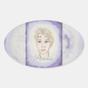 Artemis Moon Goddess Oval Sticker