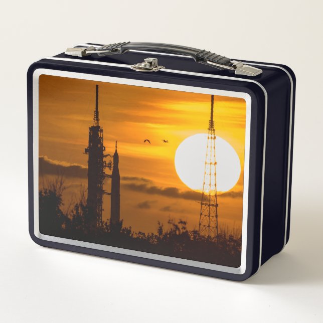 Artemis Moon Rocket at Dawn Metal Lunch Box (Front)