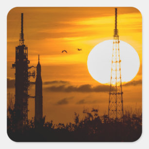 Artemis Moon Rocket at Dawn Square Sticker