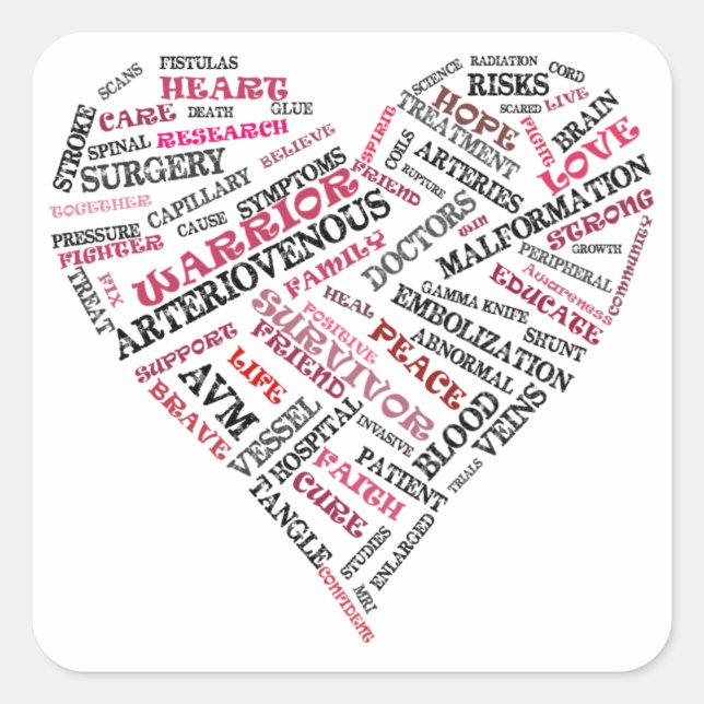 Arteriovenous Malformation Word Heart Sticker (Front)
