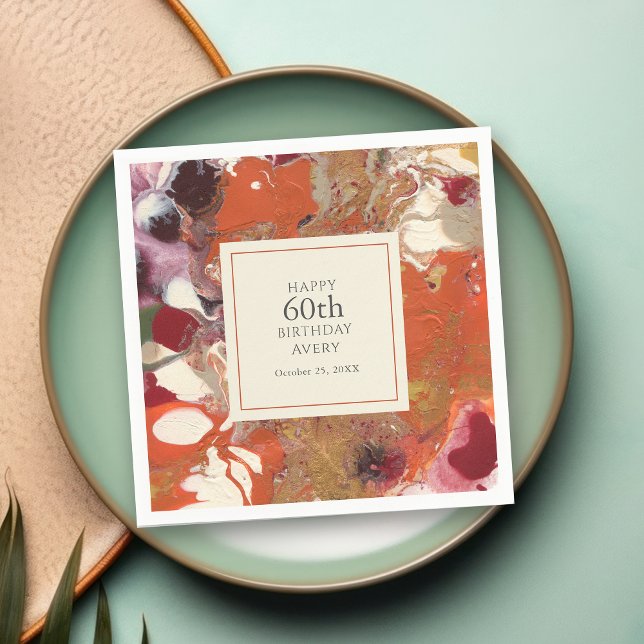 Artful Abstract Boho Colourful 60th Birthday Party Napkin (A contemporary artful abstract pattern to celebrate a milestone birthday!)