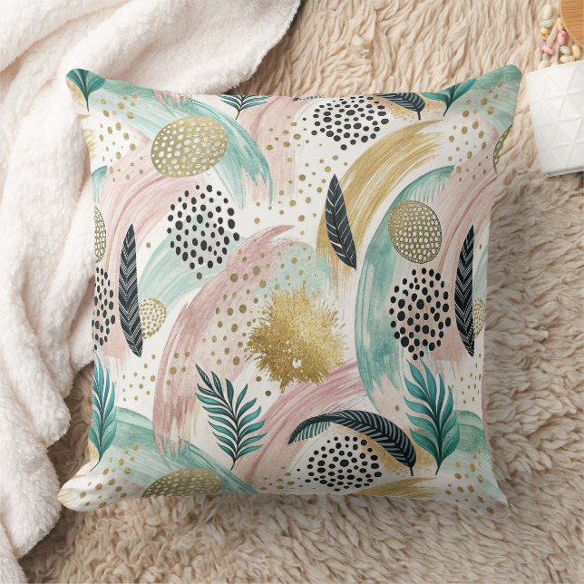 Artful Botanical Brushstroke & Gold Abstract Cushion (Blanket)