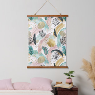 Artful Botanical Brushstroke & Gold Abstract Hanging Tapestry
