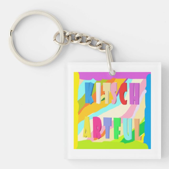 Artful bright colourful design big paint     butto key ring (Front)