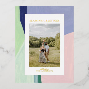 Artful Christmas Holiday Photo Foil Greeting Card