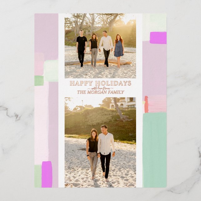 Artful Christmas Holiday Photo Foil Greeting Card (Front)