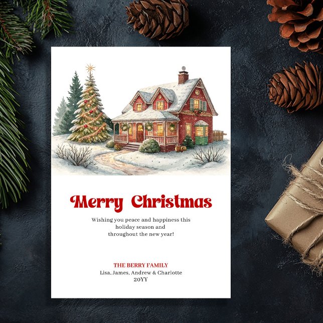 Artful Christmas scene cute festive home greeting Holiday Card (Artful Christmas scene cute festive home greeting)