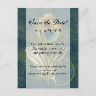 Artful Detail Peacock Feather Save the Date Announcement Postcard