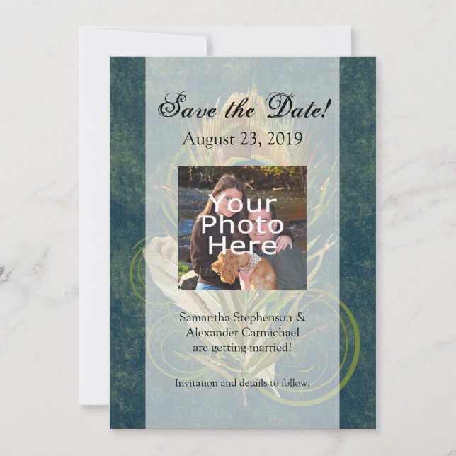 Artful Detail Peacock Wedding 5x7 Save the Date (Front)
