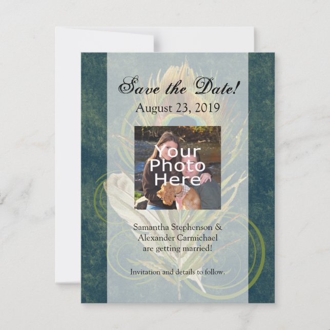 Artful Detail Peacock Wedding Save the Date (Front)