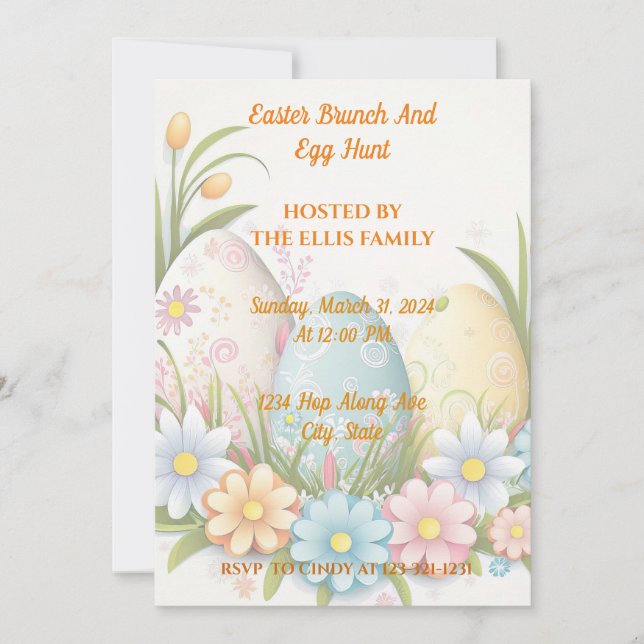 🌸 Artful Easter Brunch & Egg Hunt Invitation (Front)