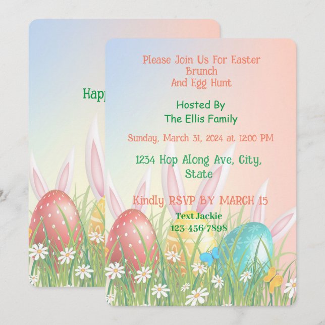 🐰 Artful Easter Brunch & Egg Hunt Invitation (Front/Back)