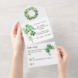 Artful Green Watercolor Clover Weath All In One Invitation