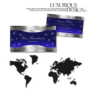 Artful Night Sky Blue Silver Borders Faux Glitters Business Card