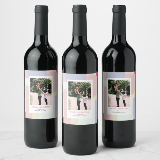 Artful Pastel Christmas Holiday Gift Photo liquid Wine Label (Bottles)