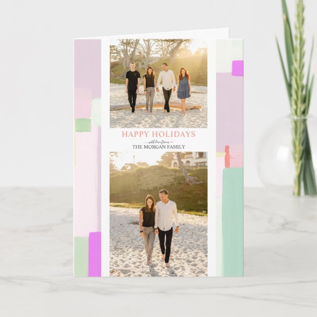 Artful Pastel Christmas Holiday Photo Card (Front)