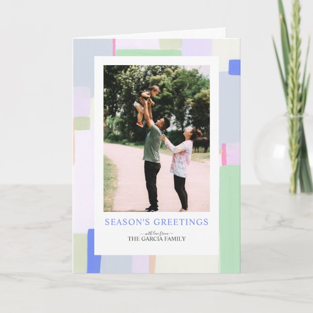 Artful Pastel Christmas Holiday Photo Card (Front)