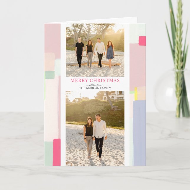 Artful Pastel Christmas Holiday Photo Card (Front)