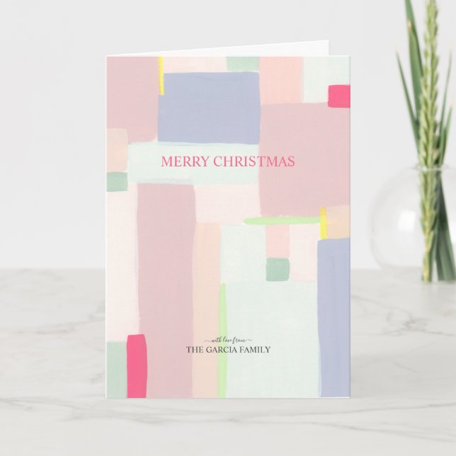 Artful Pastel Merry Christmas Holiday Greeting Card (Front)