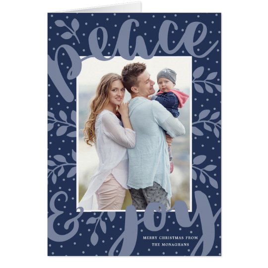 Artful Peace and Joy Holiday Greeting Card | Blue
