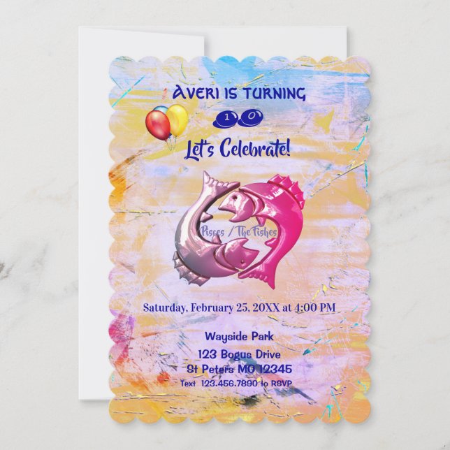 Artful - Pisces Birthday (February 19 – March 20)  Invitation (Front)