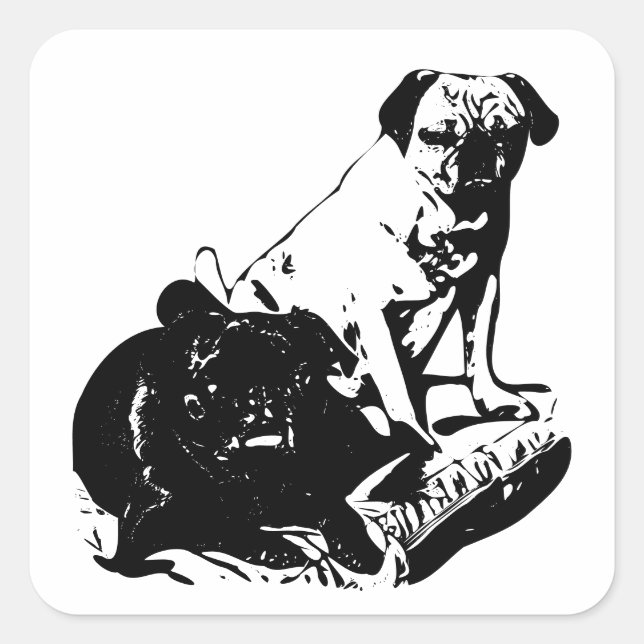 Artful Pugs, Playful Pop Square Sticker (Front)