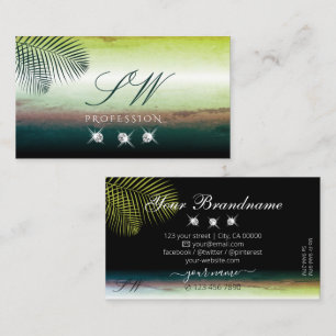 Artful Watercolors Palm Leaves Diamonds Monogram Business Card