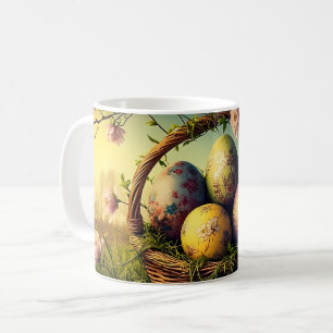 Artfully Decorated Easter Eggs in a Flower Basket Coffee Mug