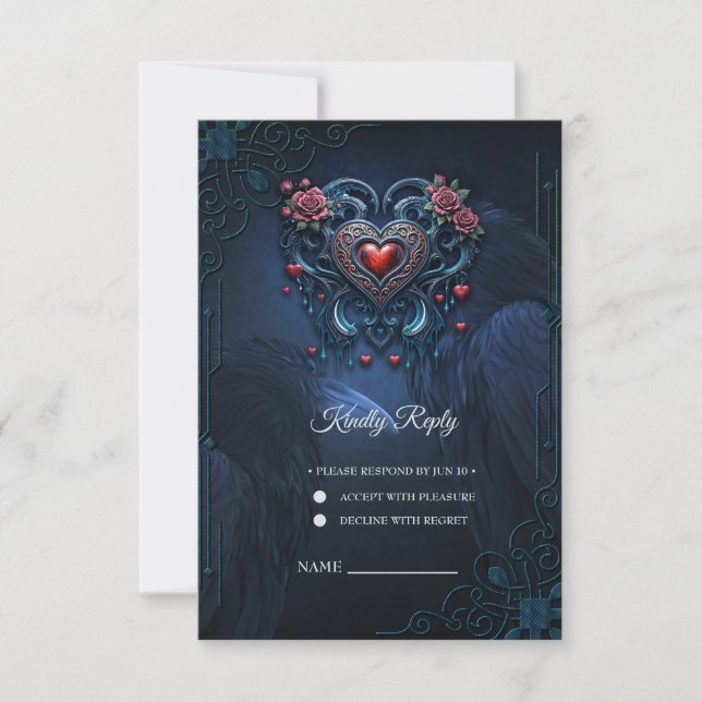Artfully designed gothic heart  RSVP card (Front)