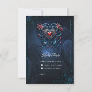Artfully designed gothic heart  RSVP card