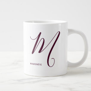 Artfully Monogrammed Burgundy Letter M White Large Coffee Mug