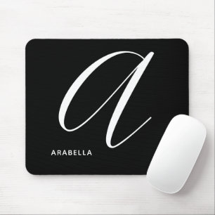 Artfully Monogrammed Script Letter A Black & White Mouse Mat