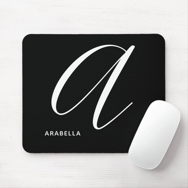 Artfully Monogrammed Script Letter A Black & White Mouse Mat (With Mouse)