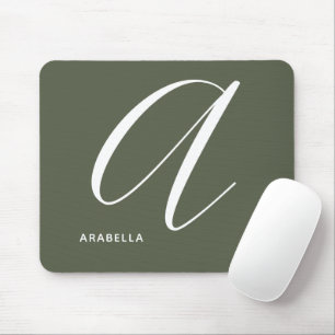 Artfully Monogrammed Script Letter A Chive Green Mouse Mat