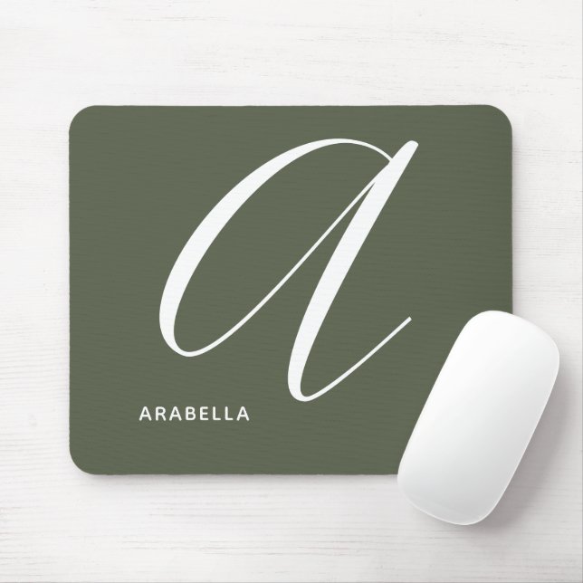 Artfully Monogrammed Script Letter A Chive Green Mouse Mat (With Mouse)