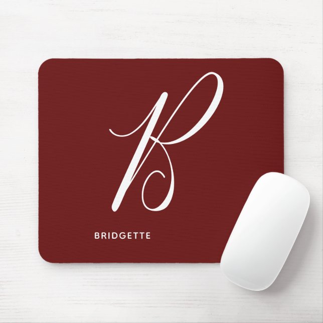 Artfully Monogrammed Script Letter B Autumn Red Mouse Mat (With Mouse)