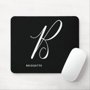 Artfully Monogrammed Script Letter B Black & White Mouse Mat