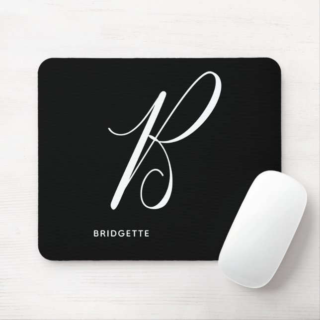 Artfully Monogrammed Script Letter B Black & White Mouse Mat (With Mouse)